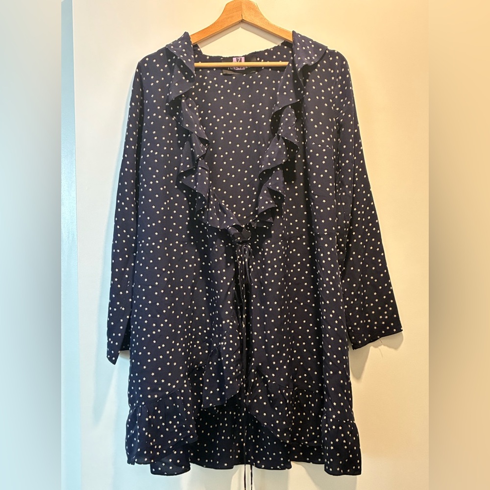 Women’s Navy Polka Dot Long-Sleeve Mini Dress The Alexandra - Picture 3 of 4